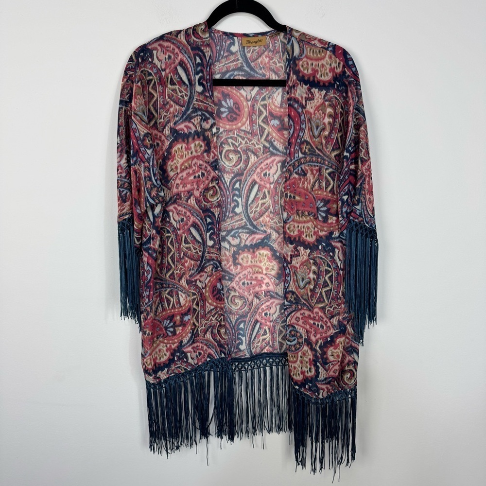 Wrangler Fringe Sheer Kimono Cardigan Western Rodeo Country